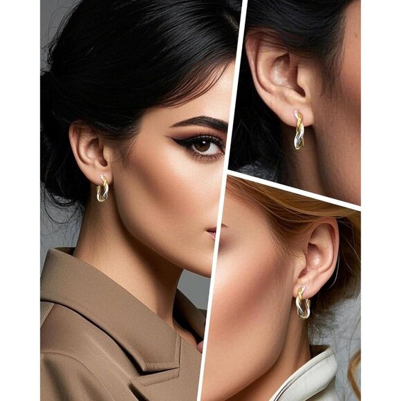 🆕 Women Silver Hoop Earring Lightweight Twisted Desgined Hypoallergenic Jewelry - Picture 5 of 7